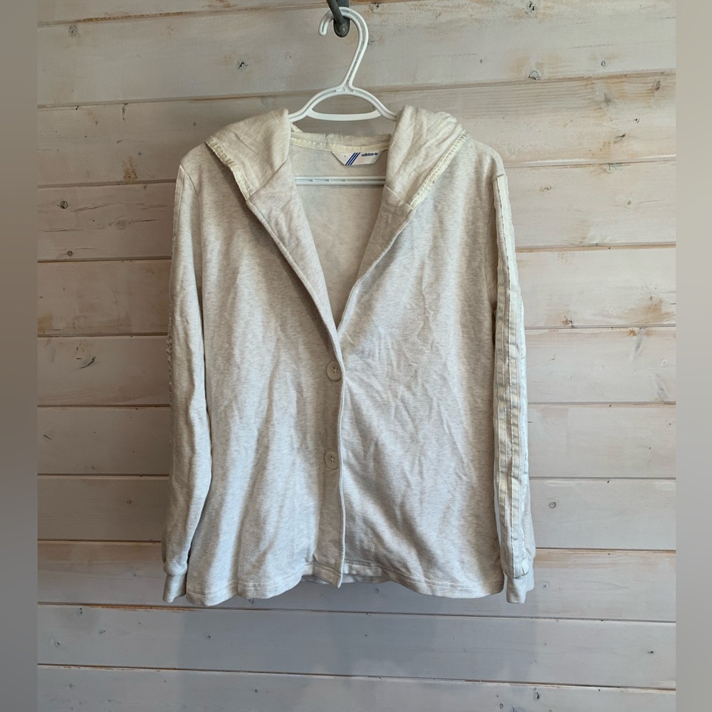 Adidas | White Hooded Sweater w Button Front
